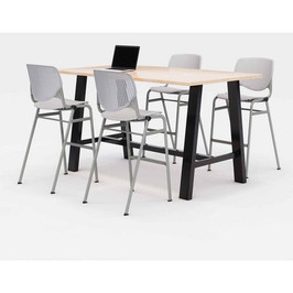 KFI Studios Midtown Bistro Dining Table With Four Light Gray Kool Barstools, 36 X 72 X 41, Kensington Maple, Ships In 4-6 Business Days