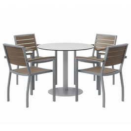 KFI Studios Eveleen Outdoor Patio Table, 4 Mocha Powder-coated Polymer Chairs, Round, 36" Dia X 29h, Fashion Gray, Ships In 4-6 Bus Days