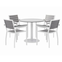 KFI Studios Eveleen Outdoor Patio Table W/four Gray Powder-coated Polymer Chairs, Round, 36" Dia X 29h,white, Ships In 4-6 Business Days