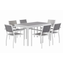 KFI Studios Eveleen Outdoor Patio Table With Six Gray Powder-coated Polymer Chairs, 32 X 55 X 29, Gray, Ships In 4-6 Business Days