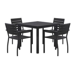 KFI Studios Eveleen Outdoor Patio Table With Four Black Powder-coated Polymer Chairs, Square, 35", Black, Ships In 4-6 Business Days
