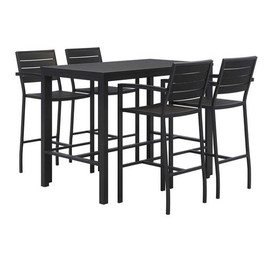 KFI Studios Eveleen Outdoor Bistro Patio Table With Four Black Powder-coated Polymer Barstools, 32 X 55, Black, Ships In 4-6 Bus Days