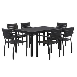 KFI Studios Eveleen Outdoor Patio Table With Six Black Powder-coated Polymer Chairs, 32 X 55 X 29, Black, Ships In 4-6 Business Days