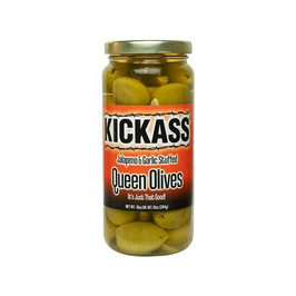 Kickass Jalapeno and Garlic Stuffed Olives, 16 Ounce, 12 per case