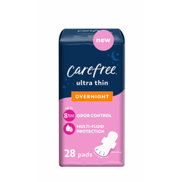 Carefree Ultra Thin Feminine Pads Overnight With Wings, 28 Count, 3 Per Case