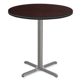 NPS Cafe Table, 36" Diameter X 36h, Round Top/x-base, Mahogany Top, Gray Base