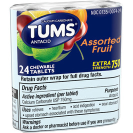 Tums Assorted Fruit Tablets, 24 Each, 12 Per Pack, 6 Per Case