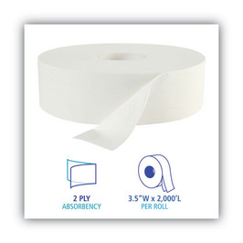 Jrt Bath Tissue, Jumbo, Septic Safe, 2-ply, White, 3.5" X 2000 Ft, 6 Rolls/carton