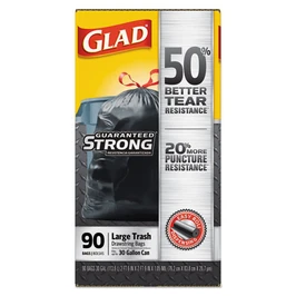 Glad® Drawstring Large Trash Bags, 30 Gal, 1.05 Mil, 30" X 33", Black, 90/carton
