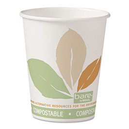 Bare By Solo Eco-forward Pla Paper Hot Cups, 10 Oz, Leaf Design, White/green/orange, 50/bag, 20 Bags/carton