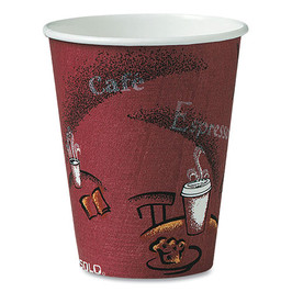 Solo Paper Hot Drink Cups In Bistro Design, 8 Oz, Maroon, 50/bag, 20 Bags/carton