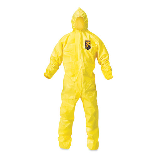 A70 Chemical Spray Protection Coveralls, Hooded, Storm Flap, Yellow, Large,12/carton
