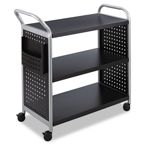 Three-tier Wire Cart With Basket, 28w X 16d X 39h, Black Anthracite