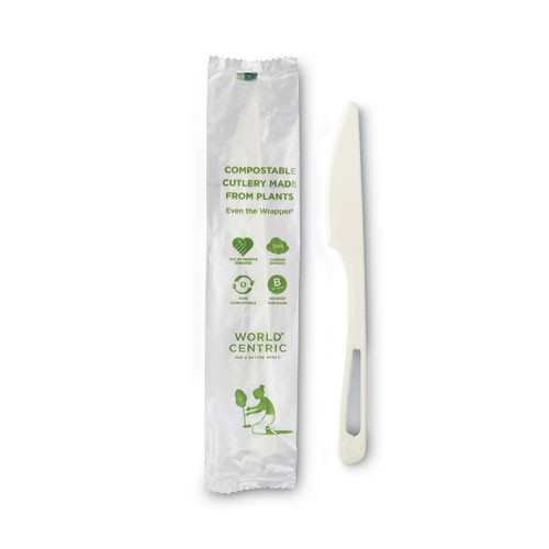 World Centric® TPLA Compostable Cutlery, Knife, 6.7", White, 750/Carton
