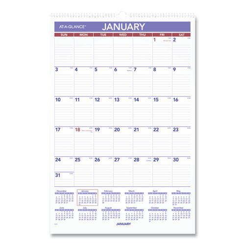 At-A-Glance® Monthly Wall Calendar With Ruled Daily Blocks, 15.5 x 22.75, White Sheets, 12-Month (Jan to Dec): 2022, Pack of 1