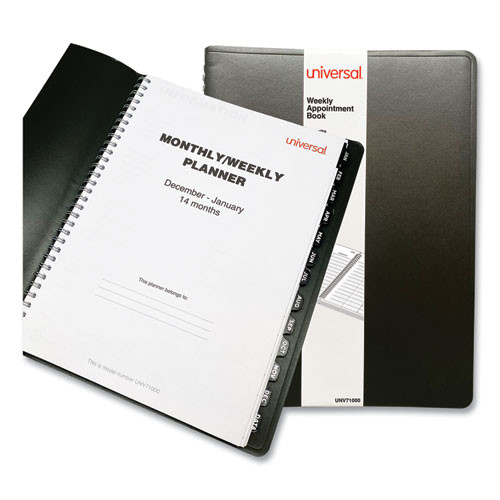 Universal® Weekly Planner, 11 x 8, Black Cover, 14-Month (Dec to Jan): 2021 to 2023, 3 Each/Box