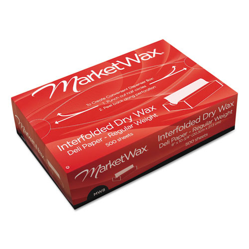 EcoCraft Marketwax Interfolded Dry Wax Deli Paper, 8 x 10.75, White, 500/Box, 12 Boxes/Carton
