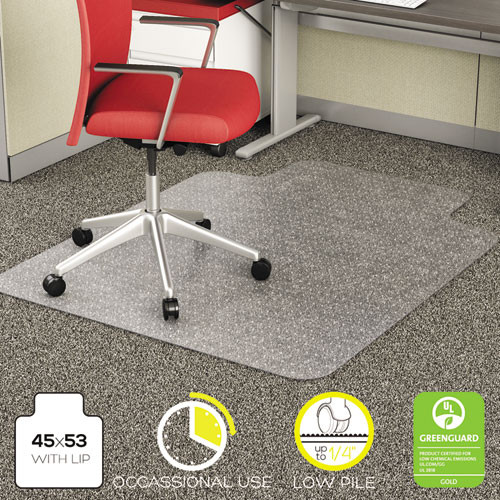 Deflecto® EconoMat Occasional Use Chair Mat For Low Pile Carpet, 45 x 53, Wide Lipped, Clear, 1 Each/Carton
