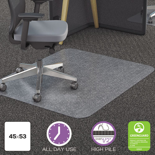 Deflecto® All Day Use Chair Mat - All Carpet Types, 45 x 53, Rectangle, Clear, 1 Each/Carton