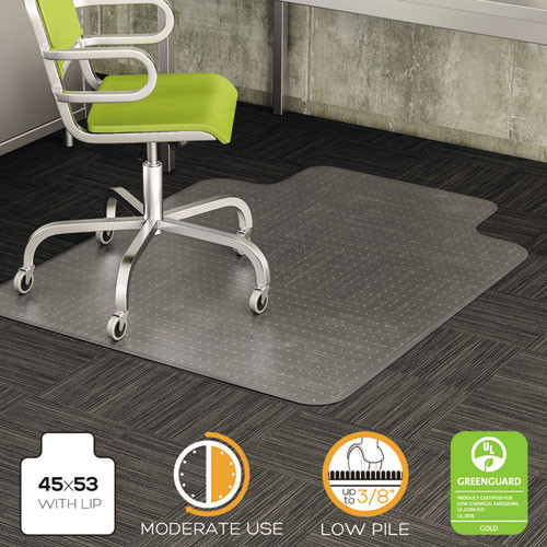 Deflecto® DuraMat Moderate Use Chair Mat For Low Pile Carpet, 45 x 53, Wide Lipped, Clear, 1 Each/Carton