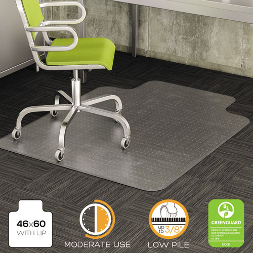 Deflecto® DuraMat Moderate Use Chair Mat For Low Pile Carpet, 46 x 60, Wide Lipped, Clear, 1 Each/Carton