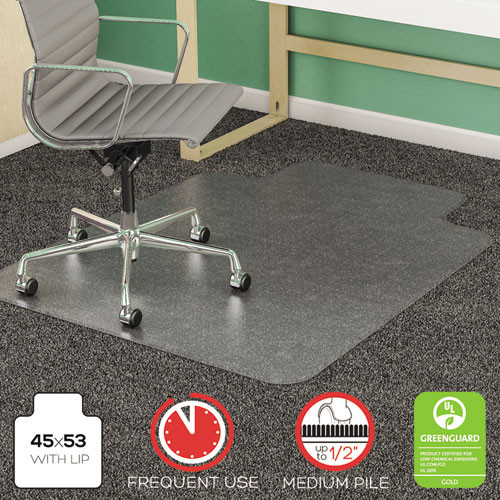 Deflecto® SuperMat Frequent Use Chair Mat For Medium Pile Carpet, 45 x 53, Wide Lipped, Clear, 1 Each/Carton