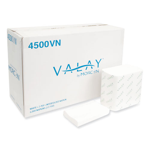 Morcon Tissue Valay Interfolded Napkins, 2-ply, 6.5 x 8.25, White, 500/pack, 12 Packs/Carton