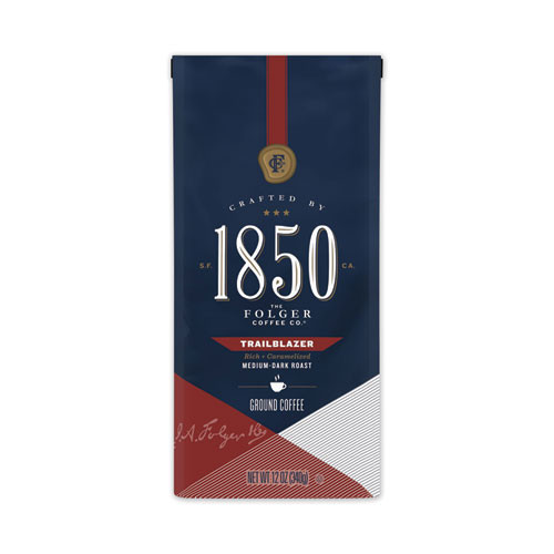 1850 Coffee, Trailblazer, Dark Roast, Ground, 12 Oz Bag, 6/Carton