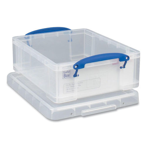 Really Useful Box® Snap-lid Storage Bin, 2.14 Gal, 11" x 14" x 5", Clear/Blue