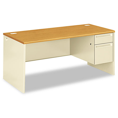 HON® 38000 Series Right Pedestal Desk, 48" x 30" x 29.5", Harvest/Putty, 1 Each/Carton