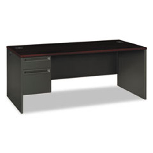 HON® 38000 Series Left Pedestal Desk, 72" x 36" x 29.5", Mahogany/Charcoal, 1 Each/Carton