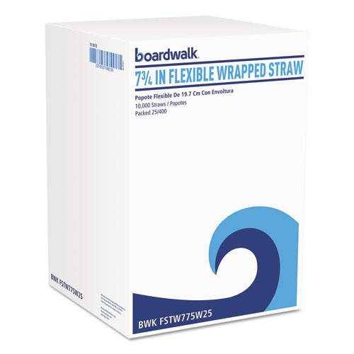 Boardwalk Flexible Wrapped Straws, 7.75", Plastic, White