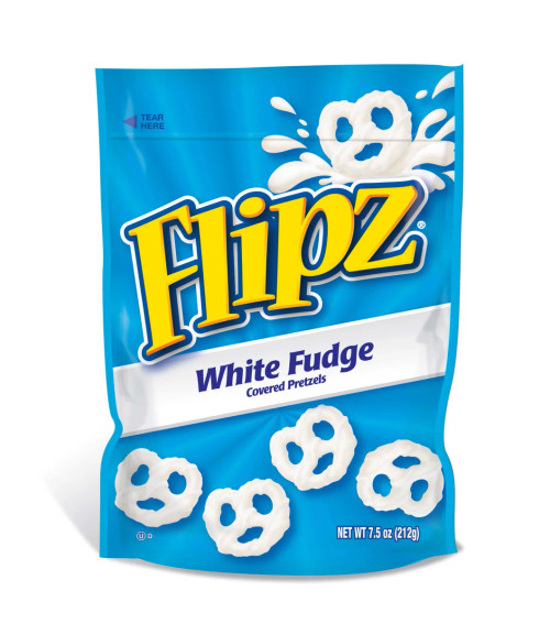 Flipz White Fudge Covered Pretzels, 7.5 Ounce Stand Up Pouch, 8 Per Case