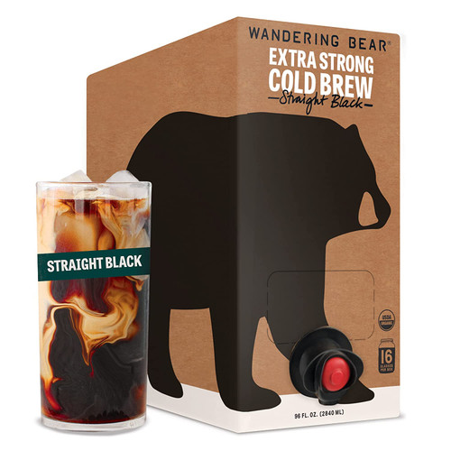 Wandering Bear Coffee Straight Black Organic Cold Brew, 128 Ounces, 3 Per Case