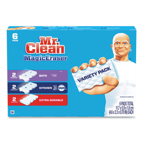 Mr. Clean Magic Eraser Variety Pack, Extra Durable; Bath; Kitchen, 4.6 X 2.3, 0.7" Thick, White, 6/pack, 8 Packs/carton