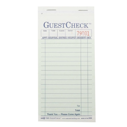 National Checking Company Carbonless Guest Check Paper - 2 Part Green