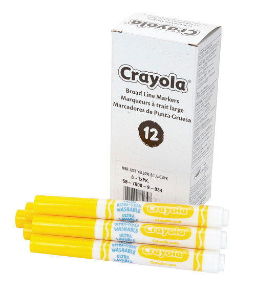 Crayola Ultra-Clean Washable Marker Replacement Pack, Broad Line, Yellow, Pack of 12, 3 Per Case