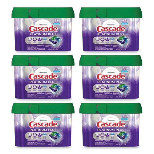 Cascade Platinum Plus Actionpacs Dishwasher Detergent Pods, Fresh Scent, 20.7 Oz Tub, 38/Tub, 6/Cs