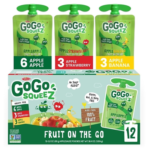 Gogo Squeez Apple, Banana & Strawberry Applesauce Variety Pack, 12 Each, 6 Per Case