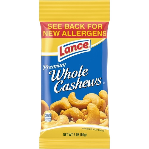 Lance Whole Cashews Salted, 2 Ounce, 8 Per Box, 12 Per Case
