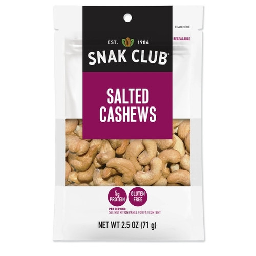 Snak Club Century Snacks Salted Cashews, 2.5 Ounces, 6 Per Case