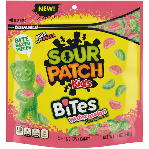 Sour Punch Kids Watermelon Flavor Soft and Chewy Candy Bites, 12 Ounce, 12 Per Case