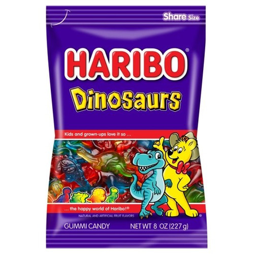 Haribo Dinosaur Gummy Candy Peg Bag, 8 Ounce, 10 Per Case