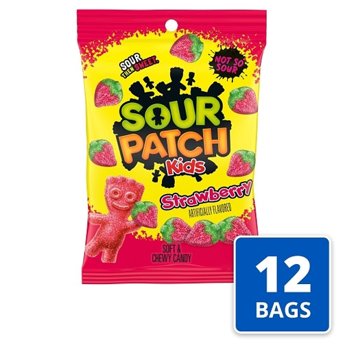 Sour Patch Strawberry Gummy Candy Peg Bag, 8 Ounce, 12 Per Case
