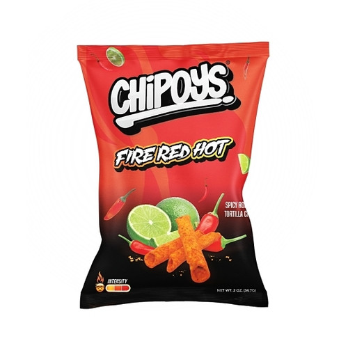 Chipoys Fire Red Hot Spicy Rolled Tortilla Chips, 2 Ounce, 10 Per Box, 12 Per Case