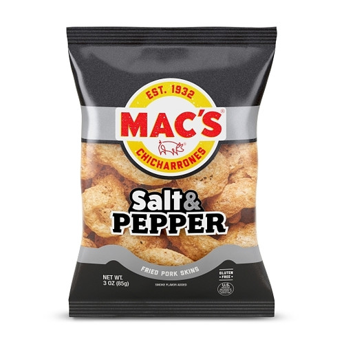 Mac's Box Of Salt & Pepper Pork Skins, 3 Ounce, 12 Per Case