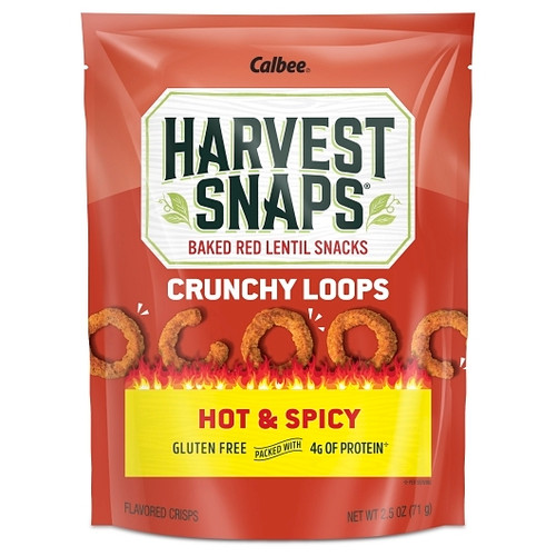 Harvest Snaps Red Lentil Crunchy Loops Hot & Spicy Case, 2.5 Ounce, 12 Per Case