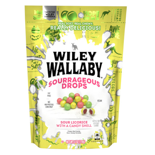 Wiley Wallaby Sourrageous Sour Licorice Drops, 6 Ounce, 12 Per Case