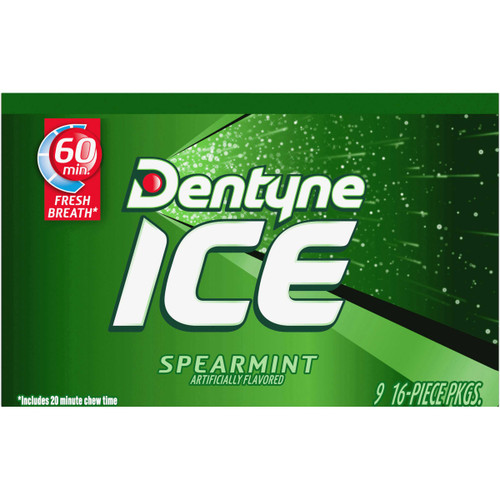 Dentyne Single Spearmint Ice Gum, 16 Count, 9 Per Box, 18 Per Case