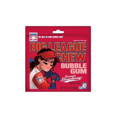 Big League Chew Strawberry Girl Pouch, 2.12 Ounces, 12 Per Box, 9 Per Case